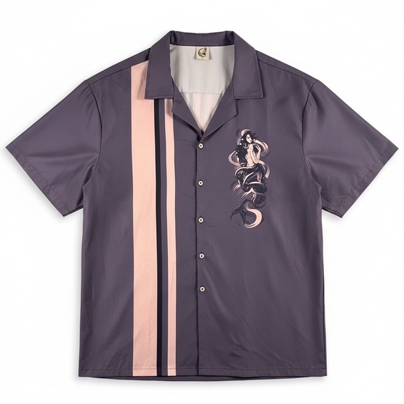 Hardaddy Other - Hardaddy Mens Mermaid Bowling Shirt XL Purple Grey Short Sleeve Button Down